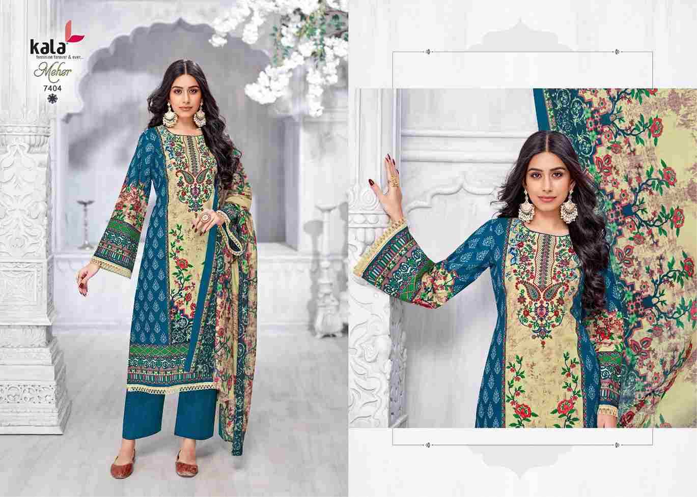 Meher Vol-11 By Kala 7401 To 7412 Series Beautiful Pakistani Suits Stylish Colorful Fancy Casual Wear & Ethnic Wear Premium Cotton Print Dresses At Wholesale Price