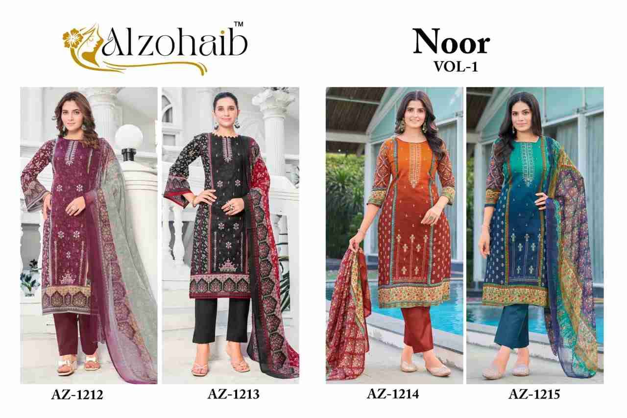Noor Vol-1 By Alzohaib 1212 To 1215 Series Beautiful Pakistani Suits Stylish Fancy Colorful Party Wear & Occasional Wear Pure Cotton Print Dresses At Wholesale Price