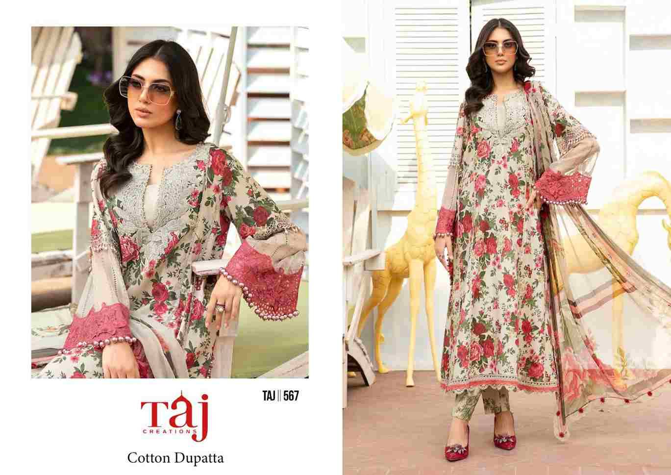 Taj 567 Series By Taj Creation 567 To 568 Series Beautiful Pakistani Suits Colorful Stylish Fancy Casual Wear & Ethnic Wear Pure Cotton Print With Embroidered Dresses At Wholesale Price