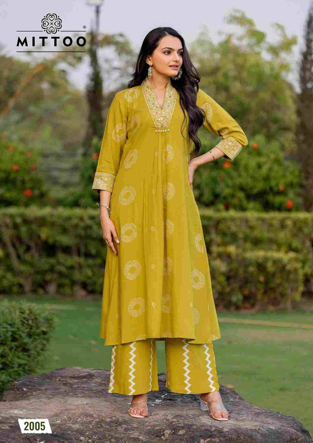 Vitara By Mittoo 2001 To 2005 Series Designer Collection Beautiful Stylish Fancy Colorful Party Wear & Occasional Wear Rayon Print Kurtis With Bottom At Wholesale Price
