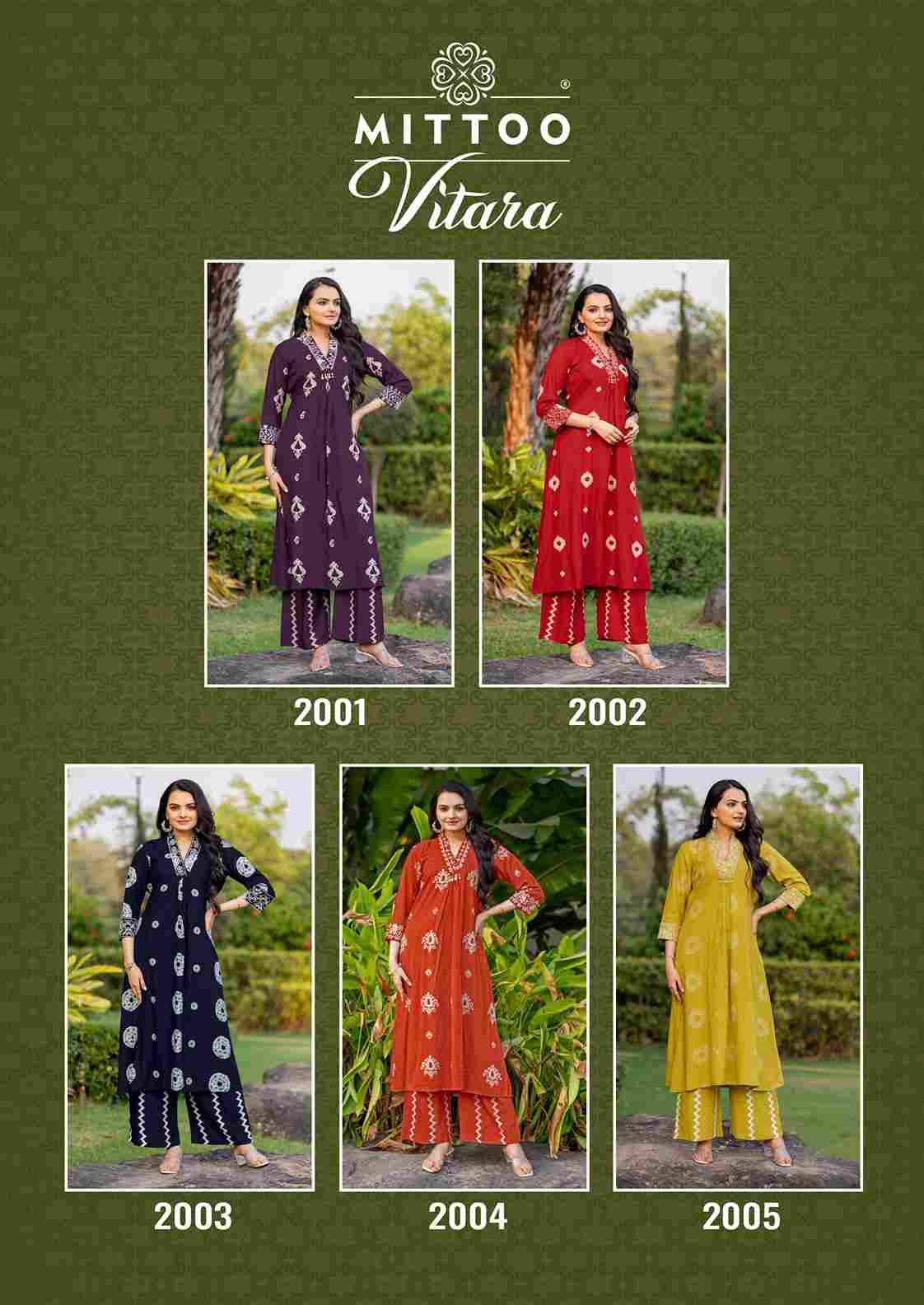 Vitara By Mittoo 2001 To 2005 Series Designer Collection Beautiful Stylish Fancy Colorful Party Wear & Occasional Wear Rayon Print Kurtis With Bottom At Wholesale Price