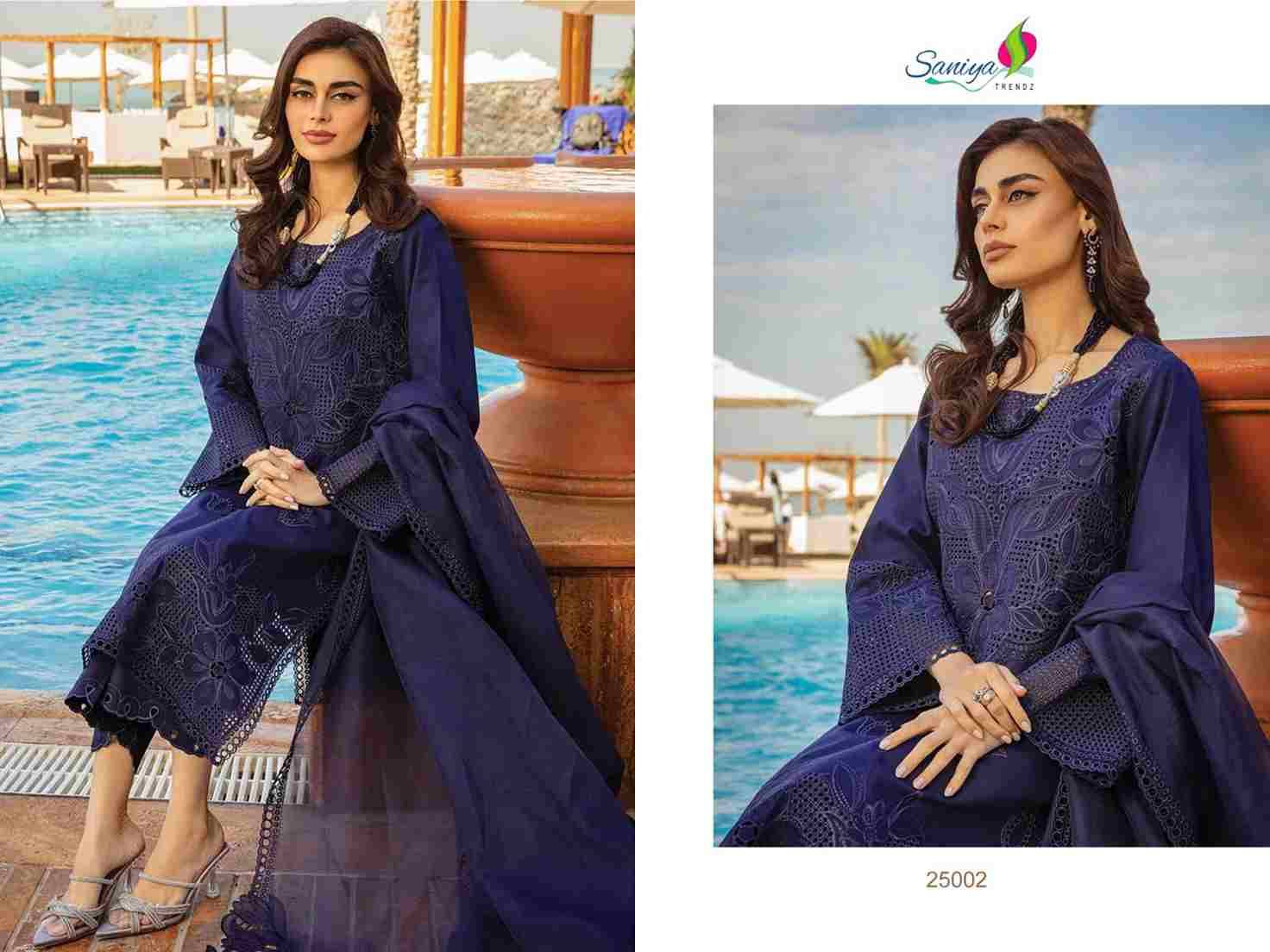 Rang Rasiya Vol-25 By Saniya Trendz 25001 To 25004 Beautiful Pakistani Suits Colorful Stylish Fancy Casual Wear & Ethnic Wear Cotton Embroidered Dresses At Wholesale Price