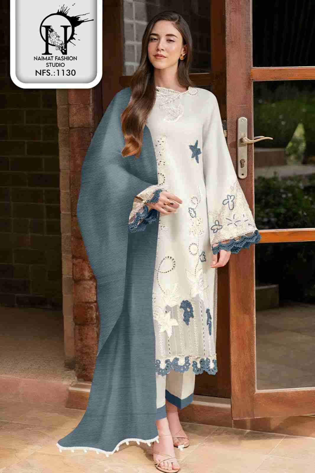 Naimat-1130 Colours By Naimat Fashion Studio 1130-A To 1130-C Series Beautiful Stylish Festive Suits Fancy Colorful Casual Wear & Ethnic Wear & Ready To Wear Pure Faux Embroidered Dresses At Wholesale Price