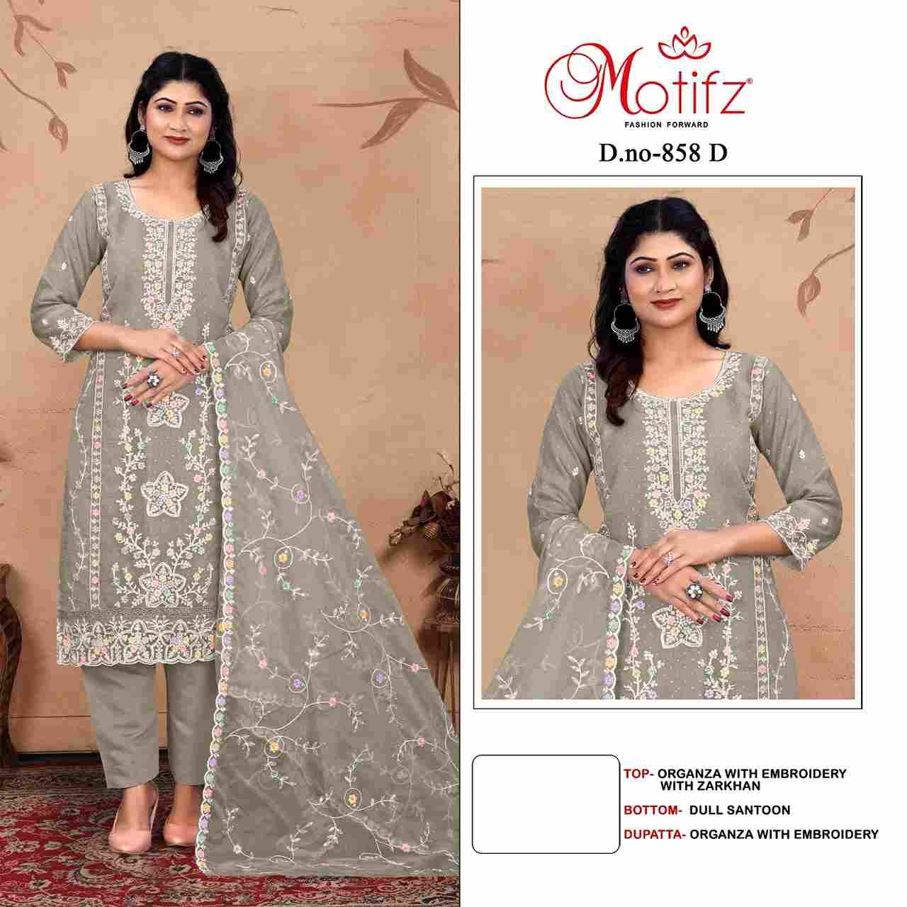 Motifz Hit Design 858 Colours By Motifz 858-A To 858-D Series Beautiful Pakistani Suits Colorful Stylish Fancy Casual Wear & Ethnic Wear Organza Embroidered Dresses At Wholesale Price