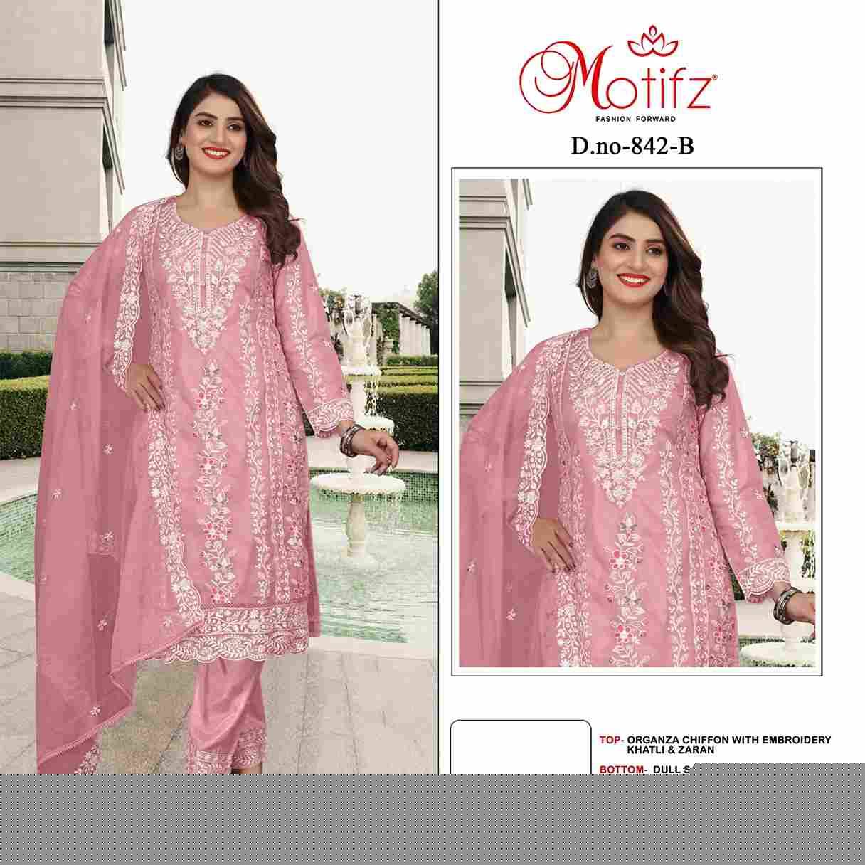 Motifz Hit Design 842 Colours By Motifz 842-A To 842-D Series Beautiful Pakistani Suits Colorful Stylish Fancy Casual Wear & Ethnic Wear Organza Embroidered Dresses At Wholesale Price