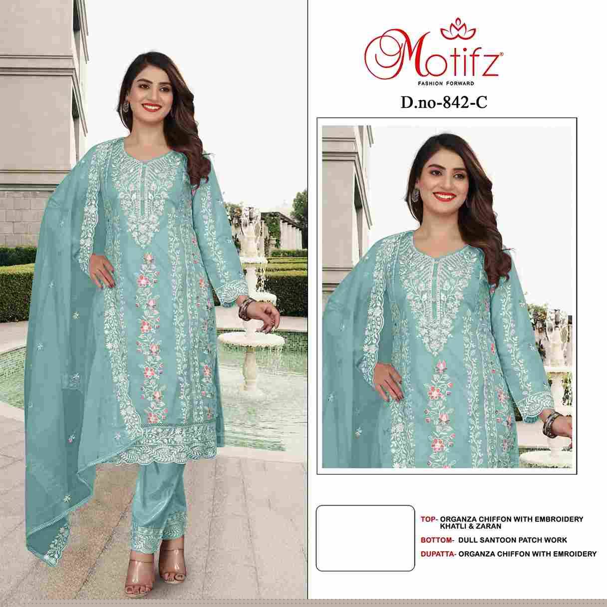 Motifz Hit Design 842 Colours By Motifz 842-A To 842-D Series Beautiful Pakistani Suits Colorful Stylish Fancy Casual Wear & Ethnic Wear Organza Embroidered Dresses At Wholesale Price