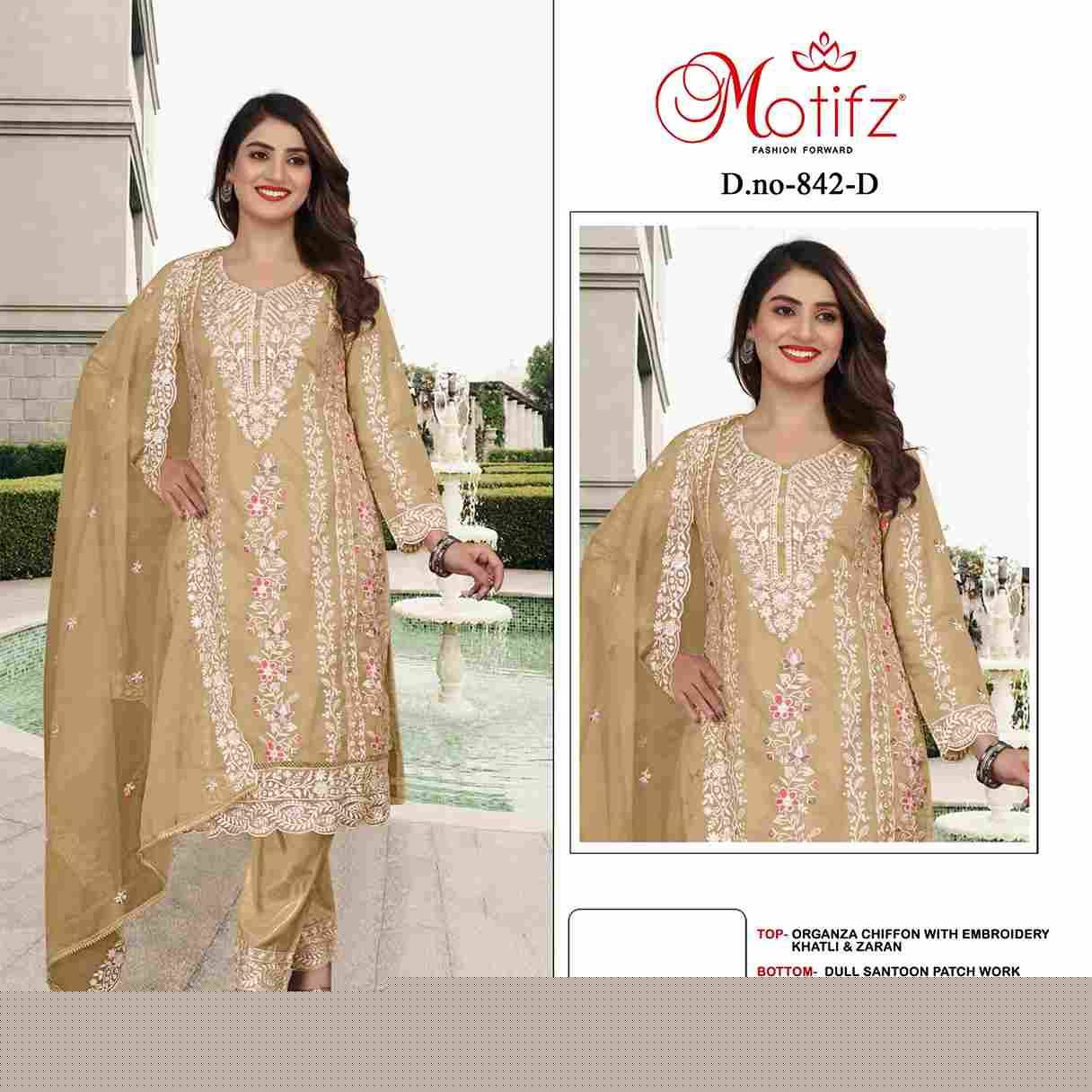 Motifz Hit Design 842 Colours By Motifz 842-A To 842-D Series Beautiful Pakistani Suits Colorful Stylish Fancy Casual Wear & Ethnic Wear Organza Embroidered Dresses At Wholesale Price