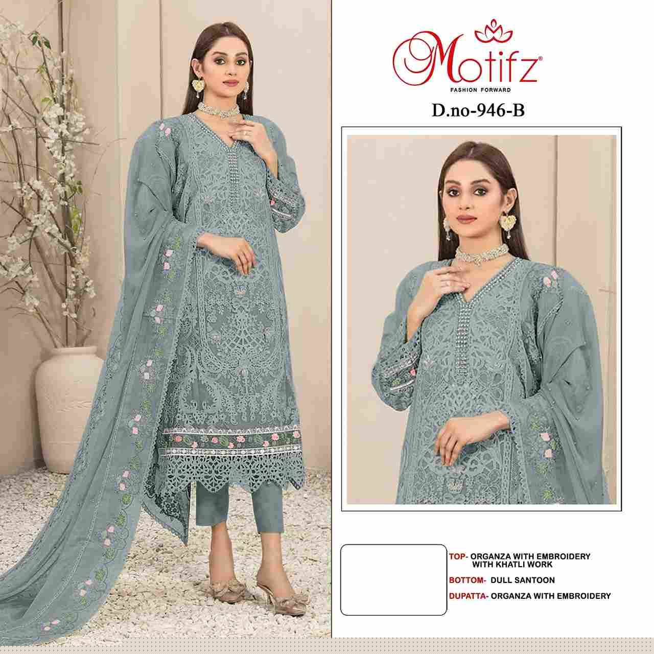 Motifz Hit Design 946 Colours By Motifz 946-A To 946-D Series Beautiful Pakistani Suits Colorful Stylish Fancy Casual Wear & Ethnic Wear Organza Embroidered Dresses At Wholesale Price