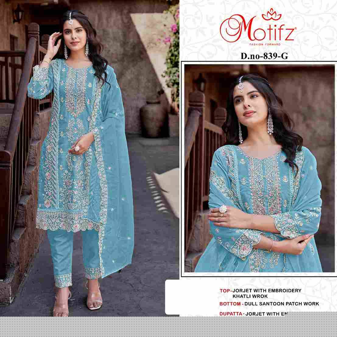 Motifz Hit Design 839 Colours Vol-2 By Motifz 839-E To 839-H Series Beautiful Pakistani Suits Colorful Stylish Fancy Casual Wear & Ethnic Wear Georgette Dresses At Wholesale Price