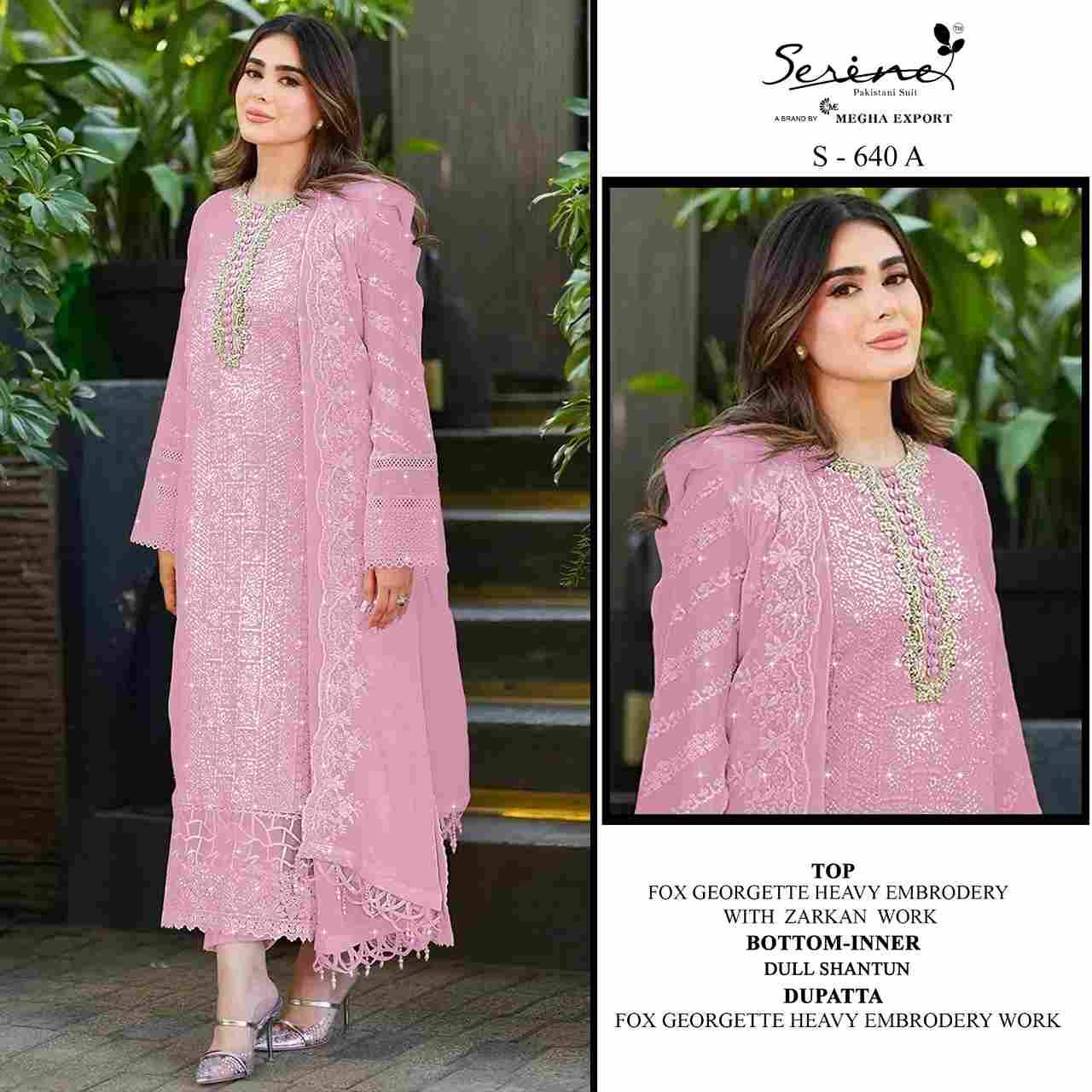 Serene Hit Design S-640 Colours By Serene S-640-A To S-640-D Series Designer Pakistani Suits Beautiful Fancy Colorful Stylish Party Wear & Occasional Wear Faux Georgette Embroidered Dresses At Wholesale Price