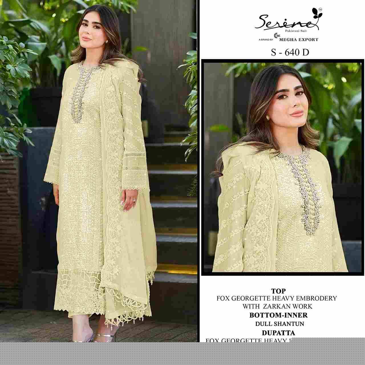 Serene Hit Design S-640 Colours By Serene S-640-A To S-640-D Series Designer Pakistani Suits Beautiful Fancy Colorful Stylish Party Wear & Occasional Wear Faux Georgette Embroidered Dresses At Wholesale Price