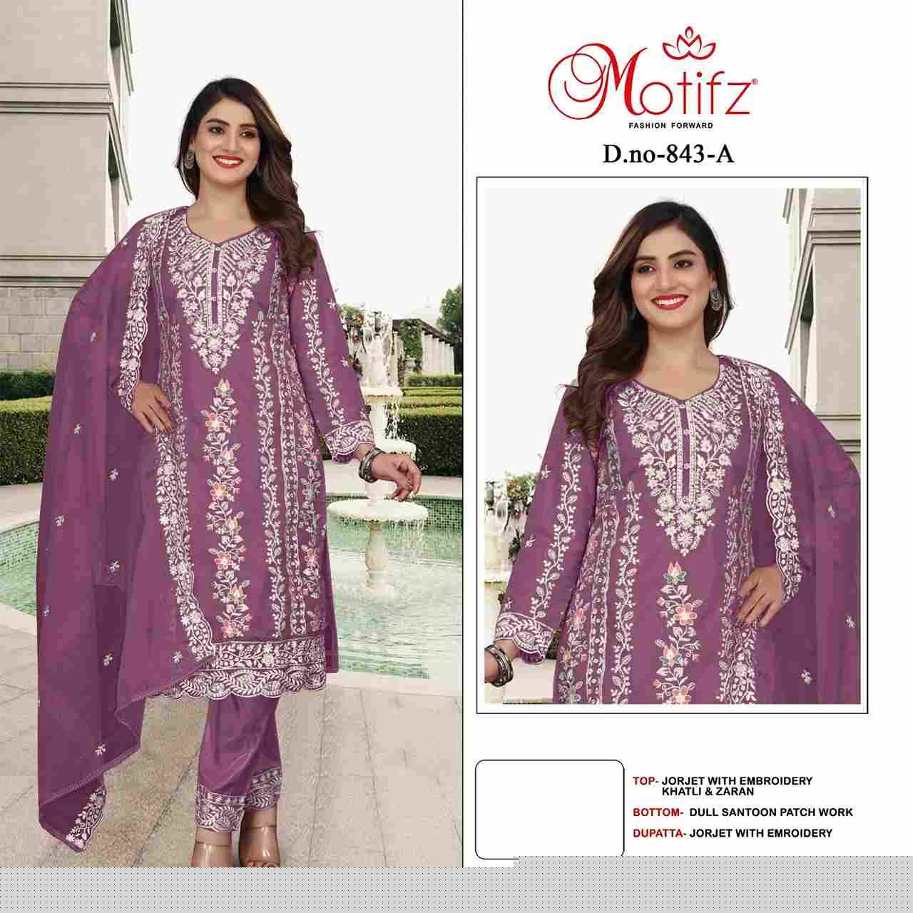 Motifz Hit Design 843 Colours By Motifz 843-A To 843-D Series Beautiful Pakistani Suits Colorful Stylish Fancy Casual Wear & Ethnic Wear Georgette Embroidered Dresses At Wholesale Price