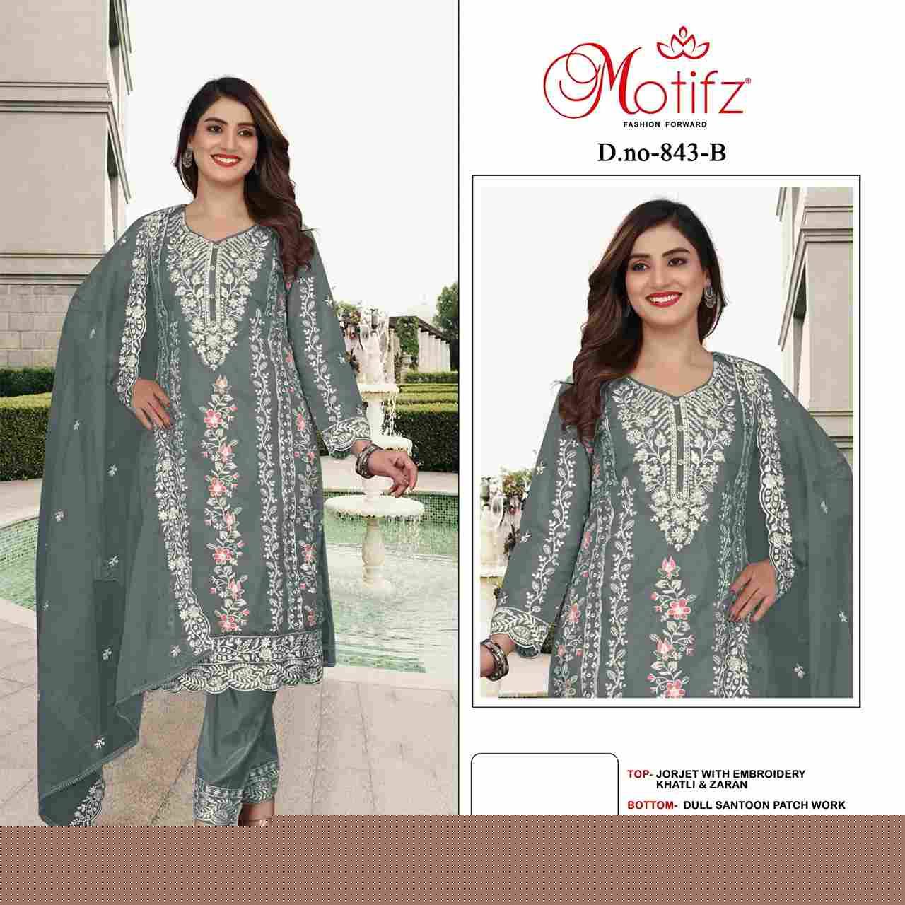 Motifz Hit Design 843 Colours By Motifz 843-A To 843-D Series Beautiful Pakistani Suits Colorful Stylish Fancy Casual Wear & Ethnic Wear Georgette Embroidered Dresses At Wholesale Price