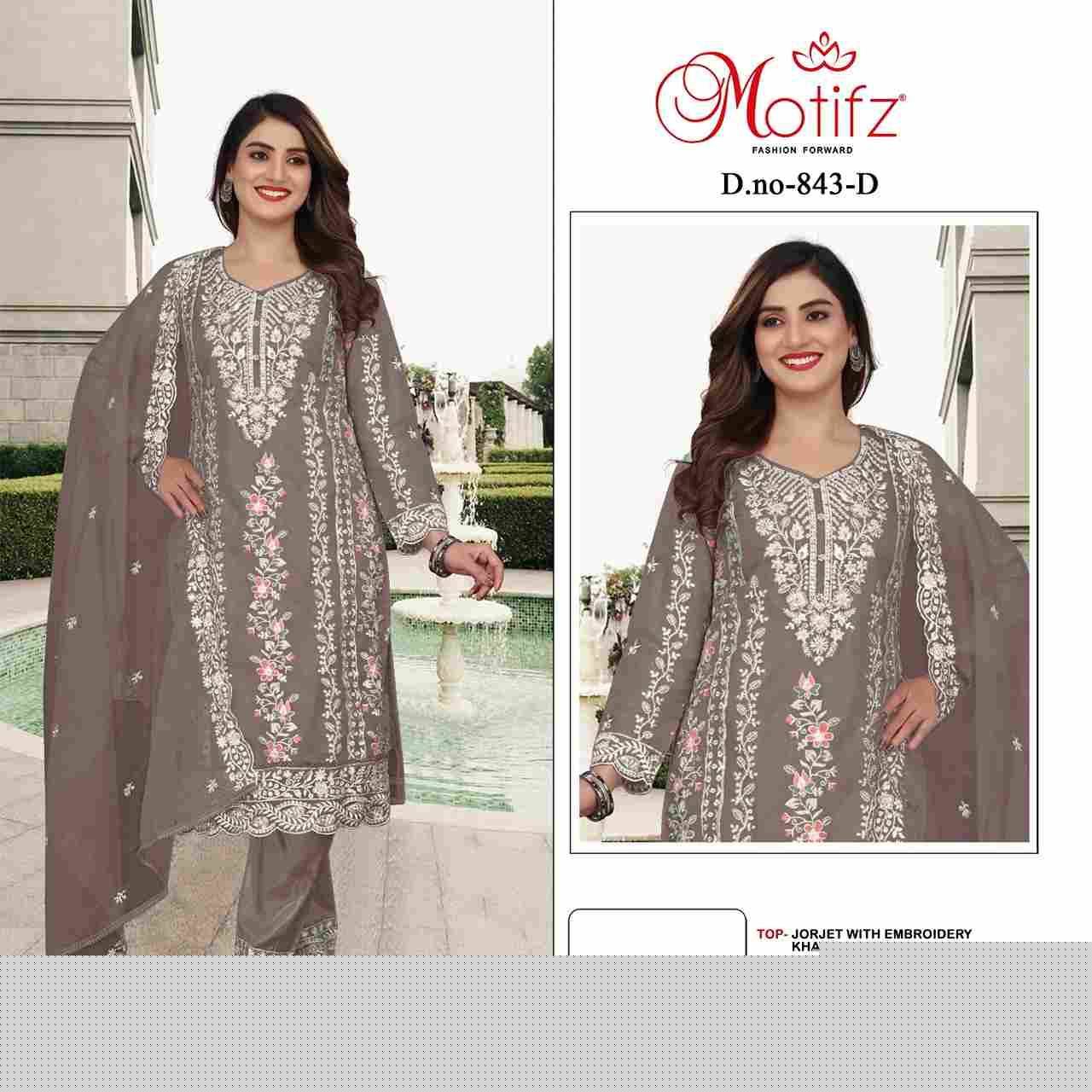 Motifz Hit Design 843 Colours By Motifz 843-A To 843-D Series Beautiful Pakistani Suits Colorful Stylish Fancy Casual Wear & Ethnic Wear Georgette Embroidered Dresses At Wholesale Price