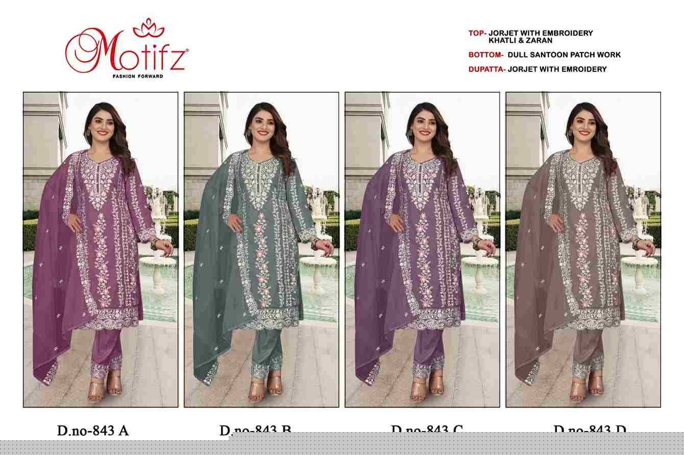 Motifz Hit Design 843 Colours By Motifz 843-A To 843-D Series Beautiful Pakistani Suits Colorful Stylish Fancy Casual Wear & Ethnic Wear Georgette Embroidered Dresses At Wholesale Price