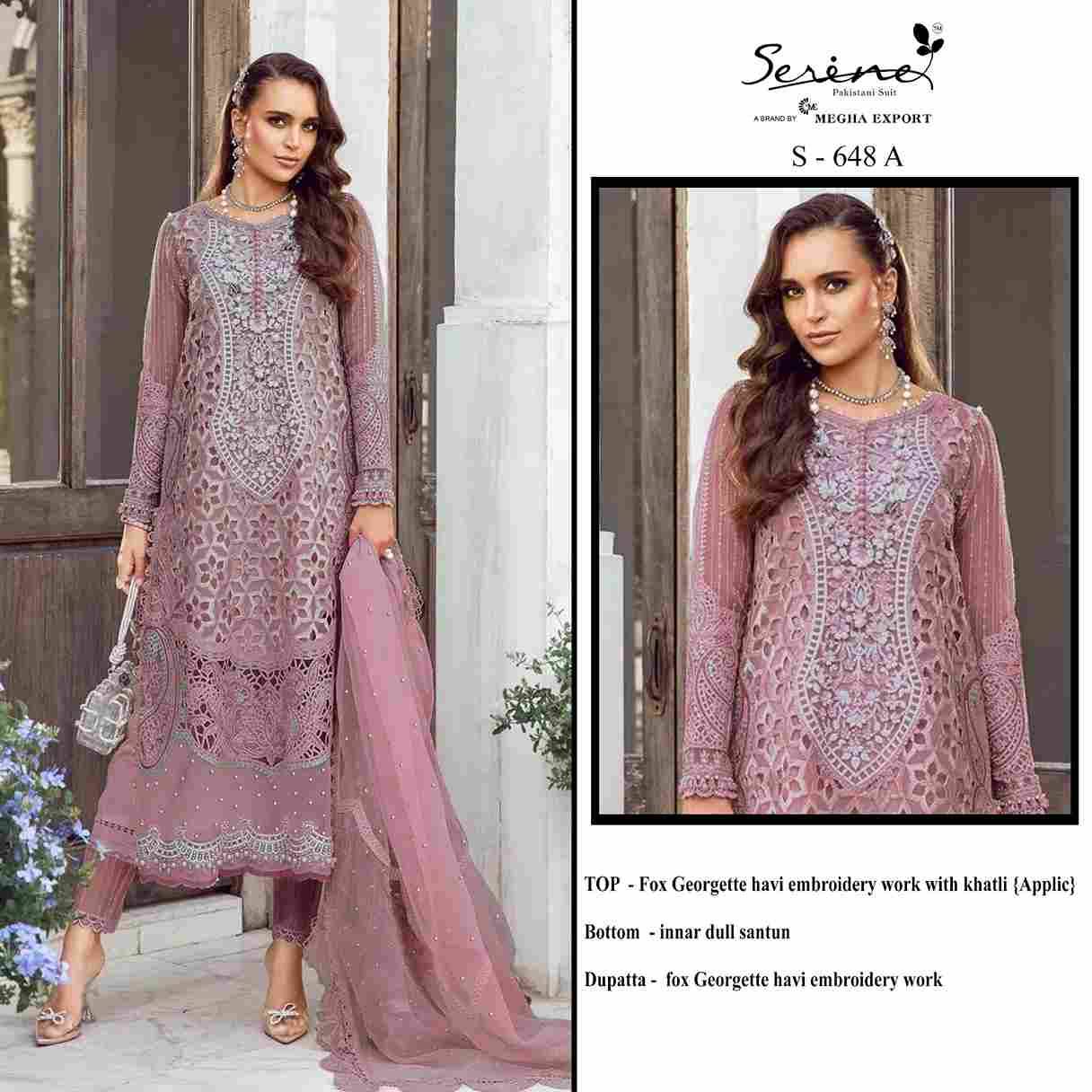 Serene Hit Design S-648 Colours By Serene S-648-A To S-648-D Series Designer Pakistani Suits Beautiful Fancy Colorful Stylish Party Wear & Occasional Wear Faux Georgette Embroidered Dresses At Wholesale Price