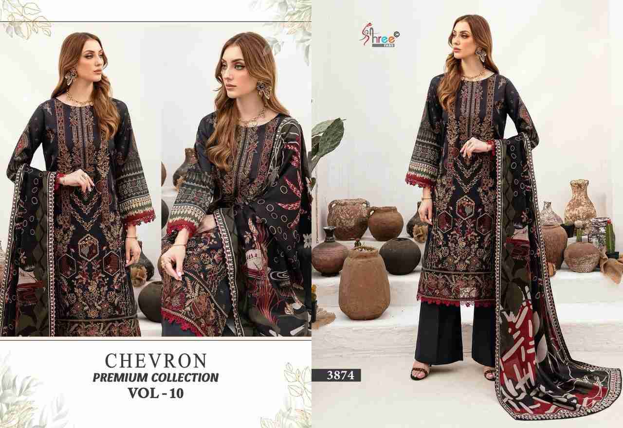 Chevron Premium Collection Vol-10 By Shree Fabs 3871 To 3878 Series Beautiful Pakistani Suits Colorful Stylish Fancy Casual Wear & Ethnic Wear Pure Cotton Embroidered Dresses At Wholesale Price