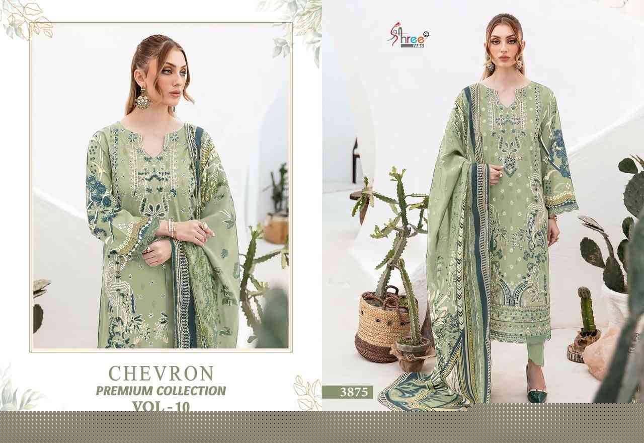 Chevron Premium Collection Vol-10 By Shree Fabs 3871 To 3878 Series Beautiful Pakistani Suits Colorful Stylish Fancy Casual Wear & Ethnic Wear Pure Cotton Embroidered Dresses At Wholesale Price