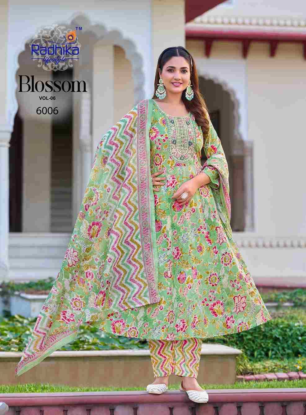 Blossom Vol-6 By Radhika Lifestyle 6001 To 6006 Series Beautiful Festive Suits Colorful Stylish Fancy Casual Wear & Ethnic Wear Cotton Print With Work Dresses At Wholesale Price