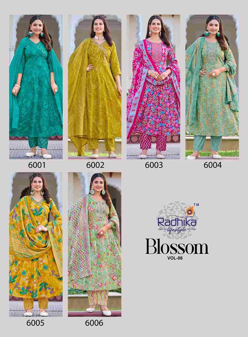 Blossom Vol-6 By Radhika Lifestyle 6001 To 6006 Series Beautiful Festive Suits Colorful Stylish Fancy Casual Wear & Ethnic Wear Cotton Print With Work Dresses At Wholesale Price