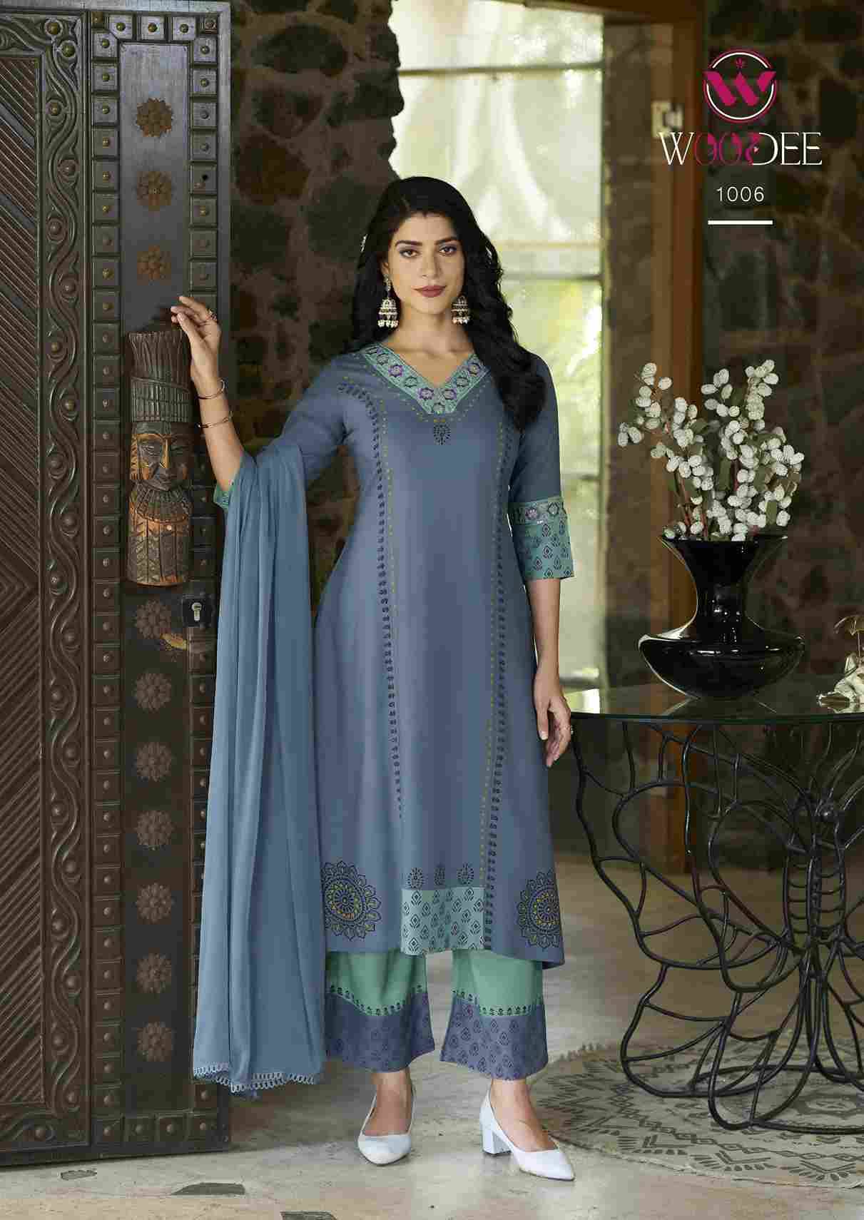 Tamanna By Woodee 1001 To 1006 Series Beautiful Festive Suits Colorful Stylish Fancy Casual Wear & Ethnic Wear Rayon With Work Dresses At Wholesale Price