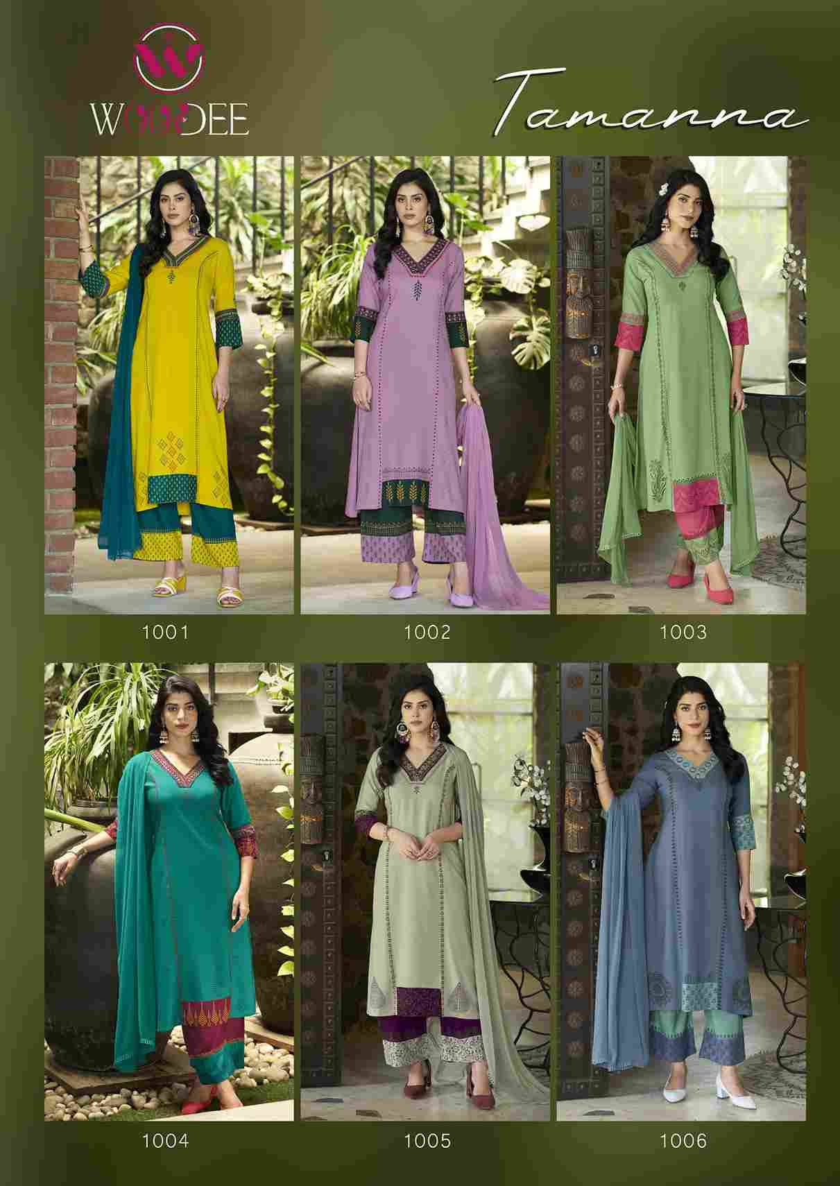 Tamanna By Woodee 1001 To 1006 Series Beautiful Festive Suits Colorful Stylish Fancy Casual Wear & Ethnic Wear Rayon With Work Dresses At Wholesale Price
