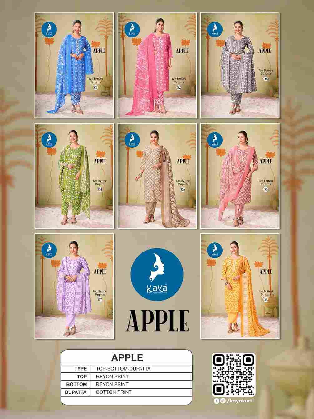 Apple By Kaya 01 To 08 Series Designer Stylish Fancy Colorful Beautiful Party Wear & Ethnic Wear Collection Rayon Print Dresses At Wholesale Price