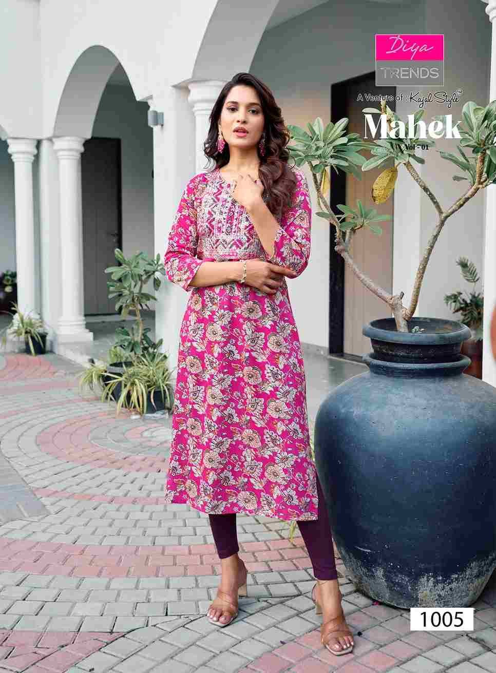 Mahek Vol-1 By Diya Trends 1001 To 1008 Series Beautiful Stylish Fancy Colorful Casual Wear & Ethnic Wear Rayon Print Kurtis At Wholesale Price