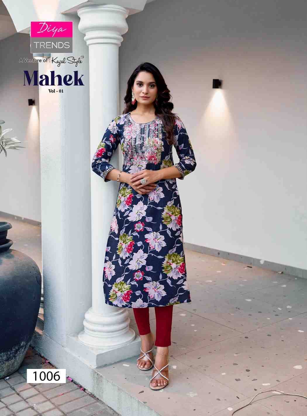 Mahek Vol-1 By Diya Trends 1001 To 1008 Series Beautiful Stylish Fancy Colorful Casual Wear & Ethnic Wear Rayon Print Kurtis At Wholesale Price