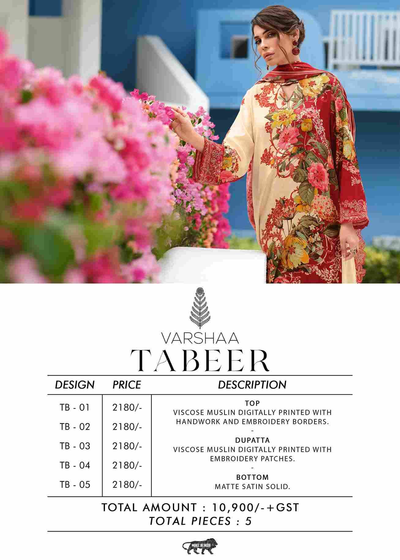 Tabeer By Varshaa 01 To 05 Series Beautiful Festive Suits Colorful Stylish Fancy Casual Wear & Ethnic Wear Viscose Muslin Dresses At Wholesale Price