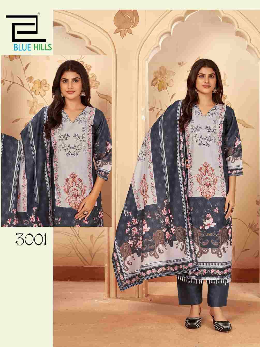 Zainab Vol-3 By Blue Hills 3001 To 3004 Series Designer Festive Suits Beautiful Fancy Colorful Stylish Party Wear & Occasional Wear Pure Muslin Dresses At Wholesale Price