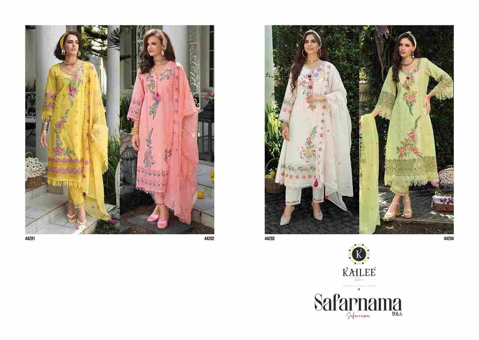 Safarnama Vol-6 By Kailee 44201 To 44204 Series Designer Festive Suits Collection Beautiful Stylish Fancy Colorful Party Wear & Occasional Wear Pure Cotton Embroidered Dresses At Wholesale Price