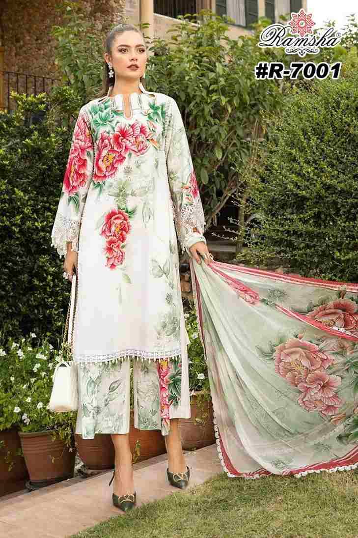 Riwaj Lawn Collection By Ramsha 7001 To 7004 Series Designer Pakistani Suits Beautiful Stylish Fancy Colorful Party Wear & Occasional Wear Cambric Embroidered Dresses At Wholesale Price