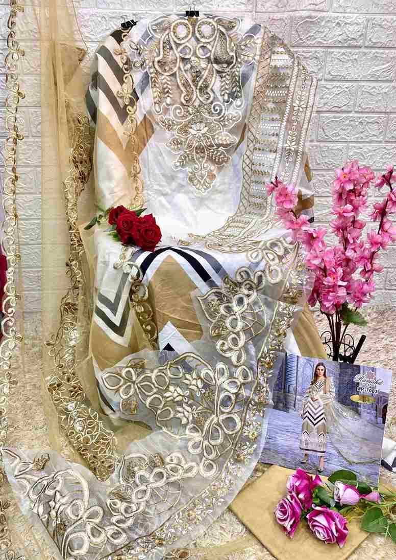Riwaj Lawn Collection By Ramsha 7001 To 7004 Series Designer Pakistani Suits Beautiful Stylish Fancy Colorful Party Wear & Occasional Wear Cambric Embroidered Dresses At Wholesale Price