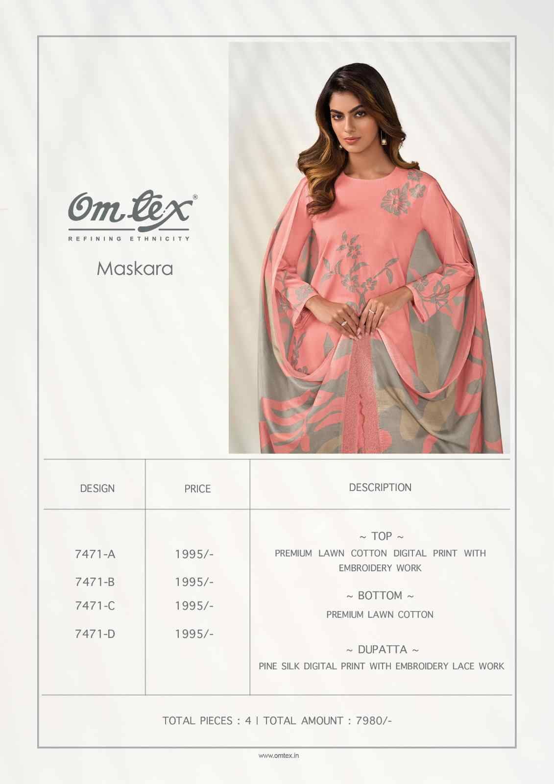 Maskara By Om Tex 7471-A To 7471-D Series Beautiful Suits Stylish Fancy Colorful Party Wear & Ethnic Wear Lawn Cotton Dresses At Wholesale Price