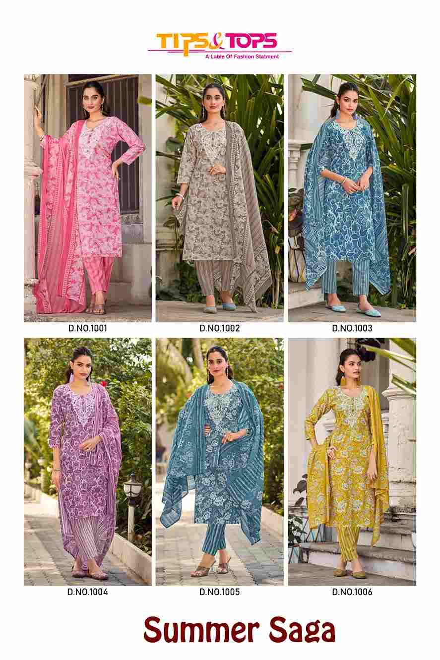 Summer Saga By Tips And Tops 1001 To 1006 Series Designer Festive Suits Beautiful Stylish Fancy Colorful Party Wear & Occasional Wear Pure Cotton Dresses At Wholesale Price