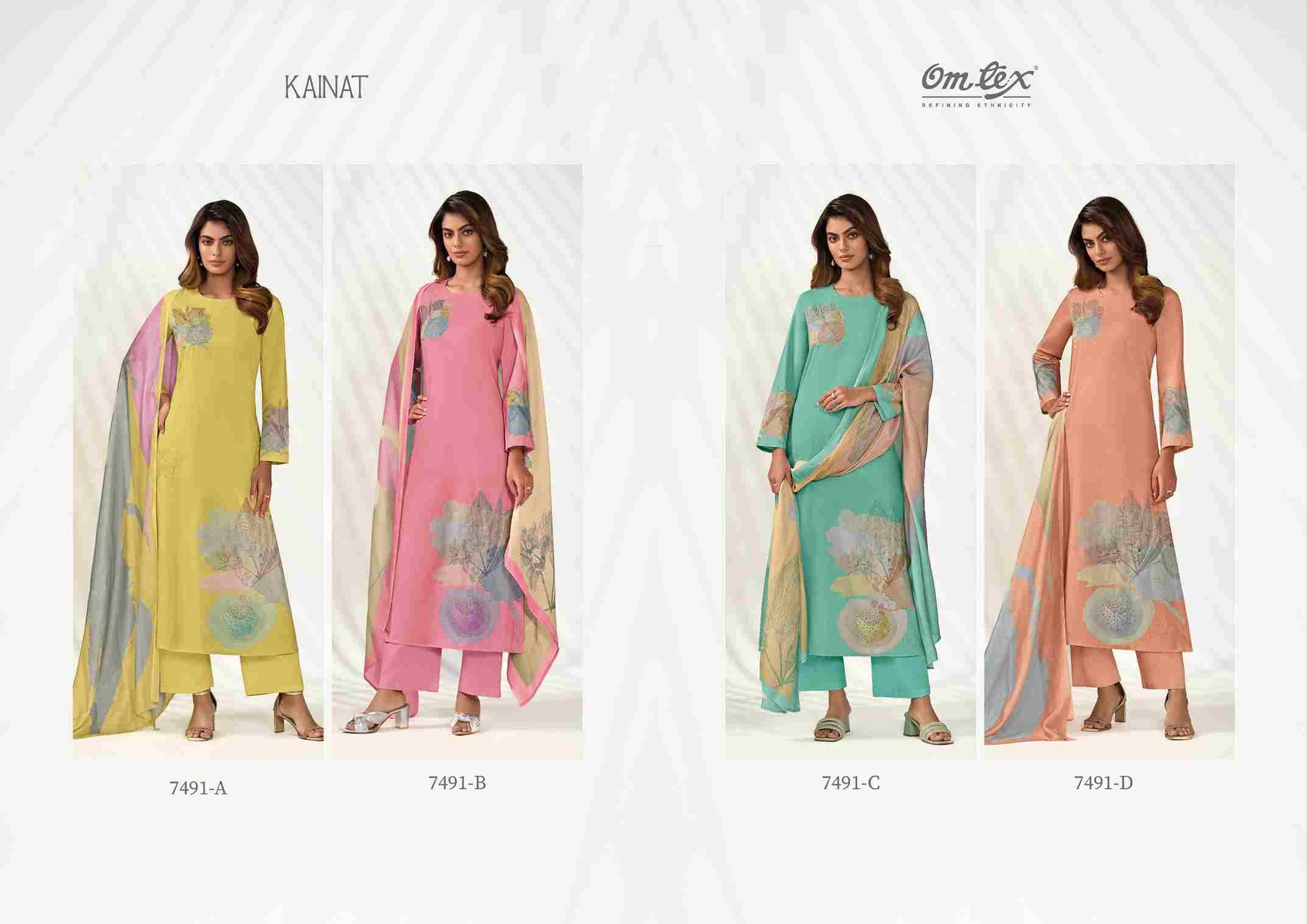 Kainat By Om Tex 7491-A To 7491-D Series Beautiful Suits Stylish Fancy Colorful Party Wear & Ethnic Wear Lawn Cotton Dresses At Wholesale Price