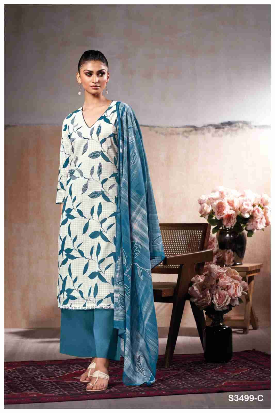Nataly-3499 By Ganga Fashion 3499-A To 3499-D Series Beautiful Festive Suits Colorful Stylish Fancy Casual Wear & Ethnic Wear Pure Cotton Dresses At Wholesale Price