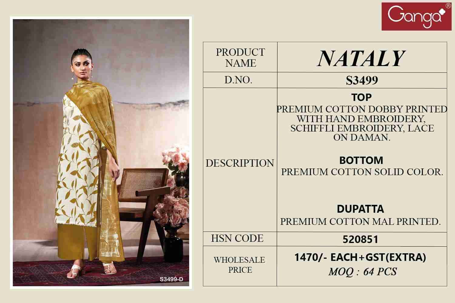 Nataly-3499 By Ganga Fashion 3499-A To 3499-D Series Beautiful Festive Suits Colorful Stylish Fancy Casual Wear & Ethnic Wear Pure Cotton Dresses At Wholesale Price