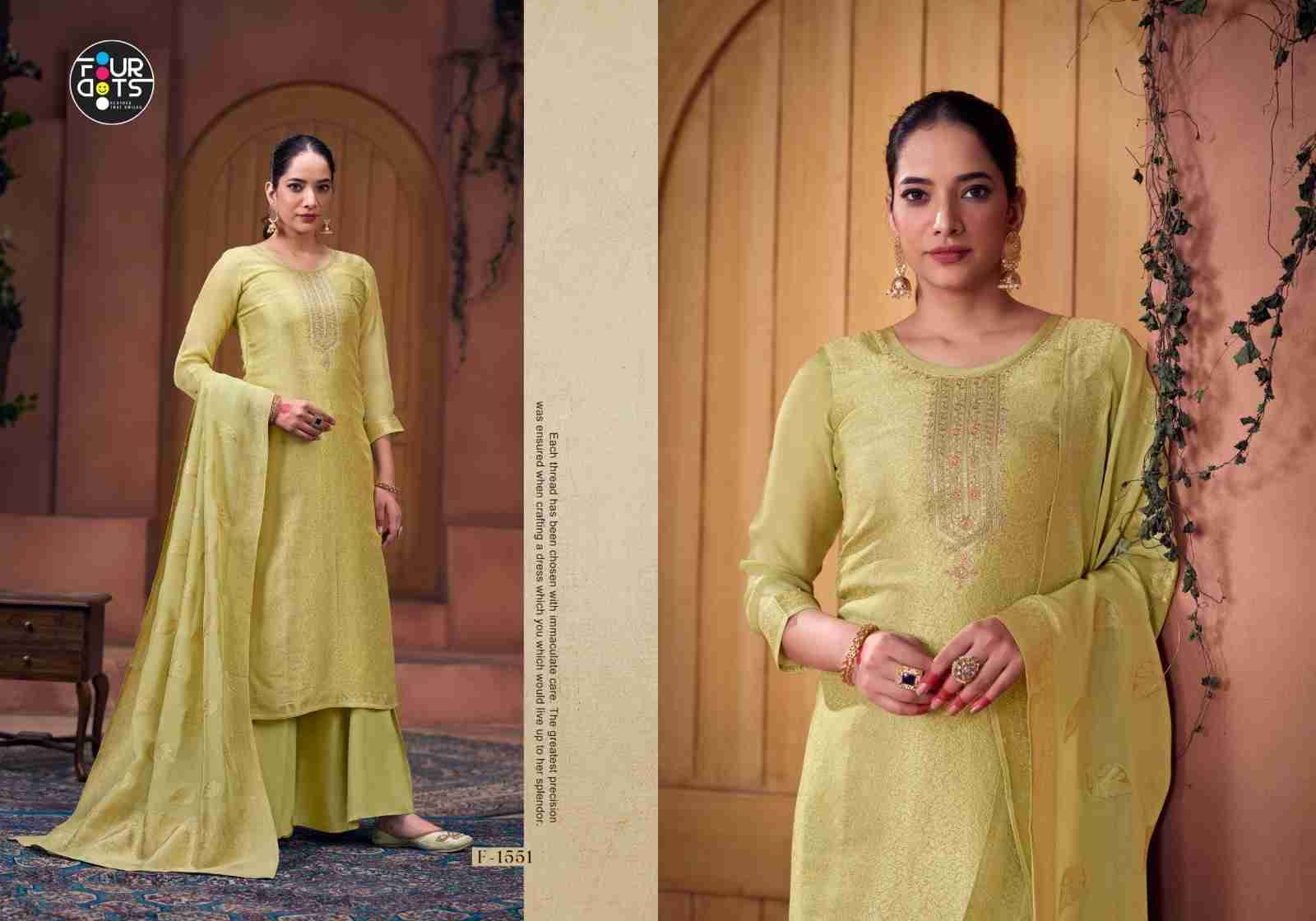 Naina By Four Dots 1551 To 1554 Series Beautiful Stylish Festive Suits Fancy Colorful Casual Wear & Ethnic Wear & Ready To Wear Viscose Organza Jacquard Dresses At Wholesale Price
