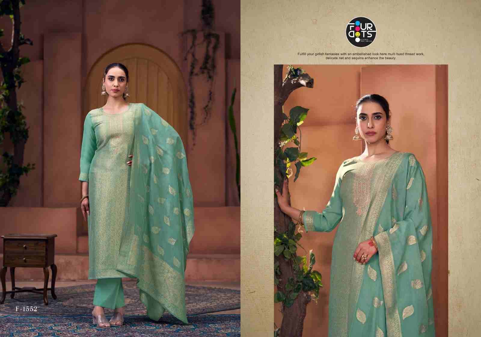 Naina By Four Dots 1551 To 1554 Series Beautiful Stylish Festive Suits Fancy Colorful Casual Wear & Ethnic Wear & Ready To Wear Viscose Organza Jacquard Dresses At Wholesale Price