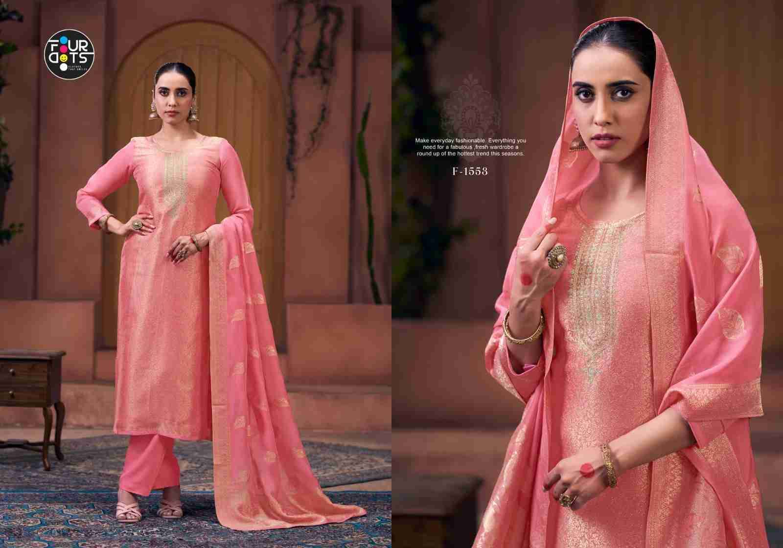 Naina By Four Dots 1551 To 1554 Series Beautiful Stylish Festive Suits Fancy Colorful Casual Wear & Ethnic Wear & Ready To Wear Viscose Organza Jacquard Dresses At Wholesale Price