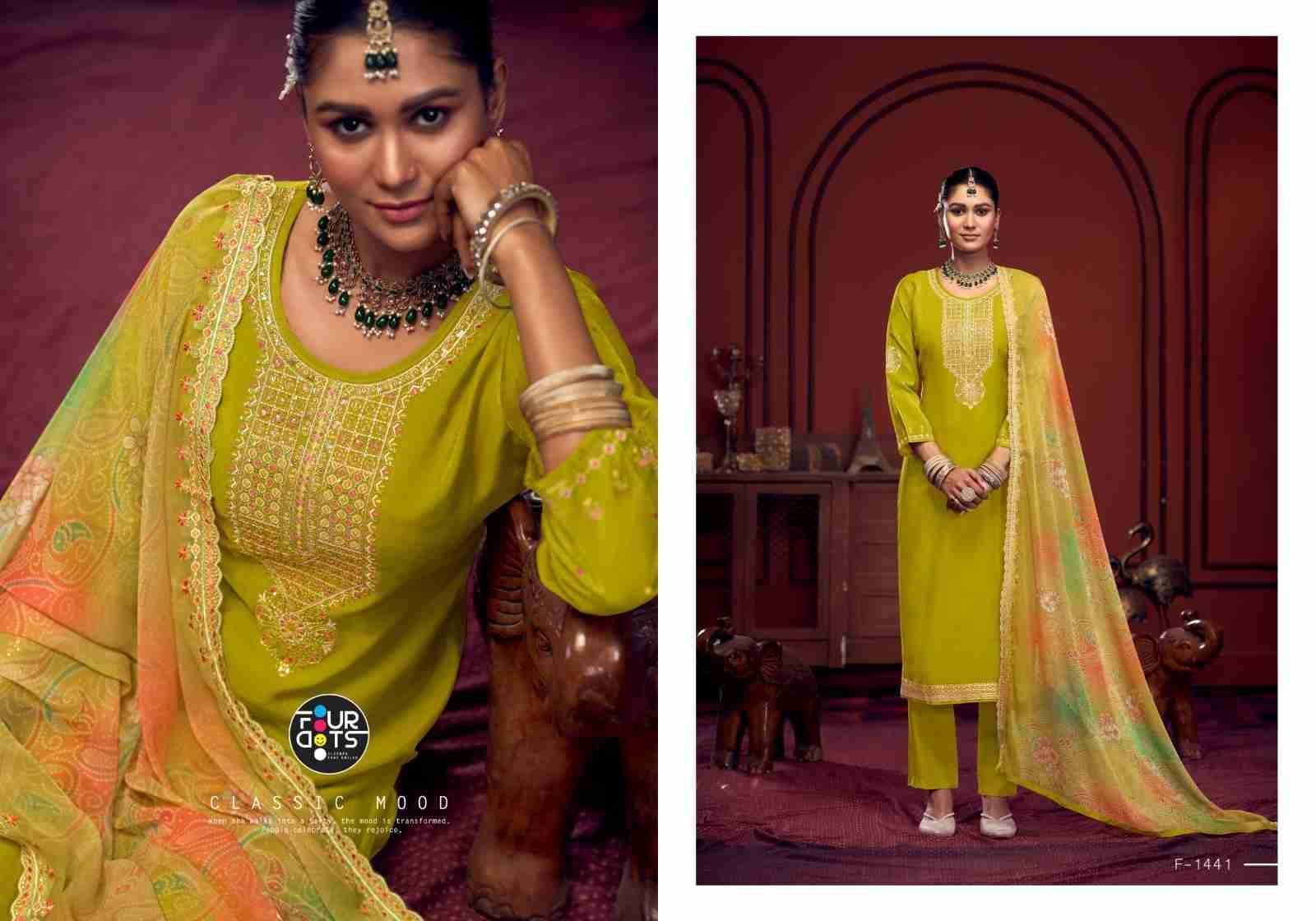 Aahna By Four Dots 1441 To 1444 Series Beautiful Stylish Festive Suits Fancy Colorful Casual Wear & Ethnic Wear & Ready To Wear Muslin Dresses At Wholesale Price