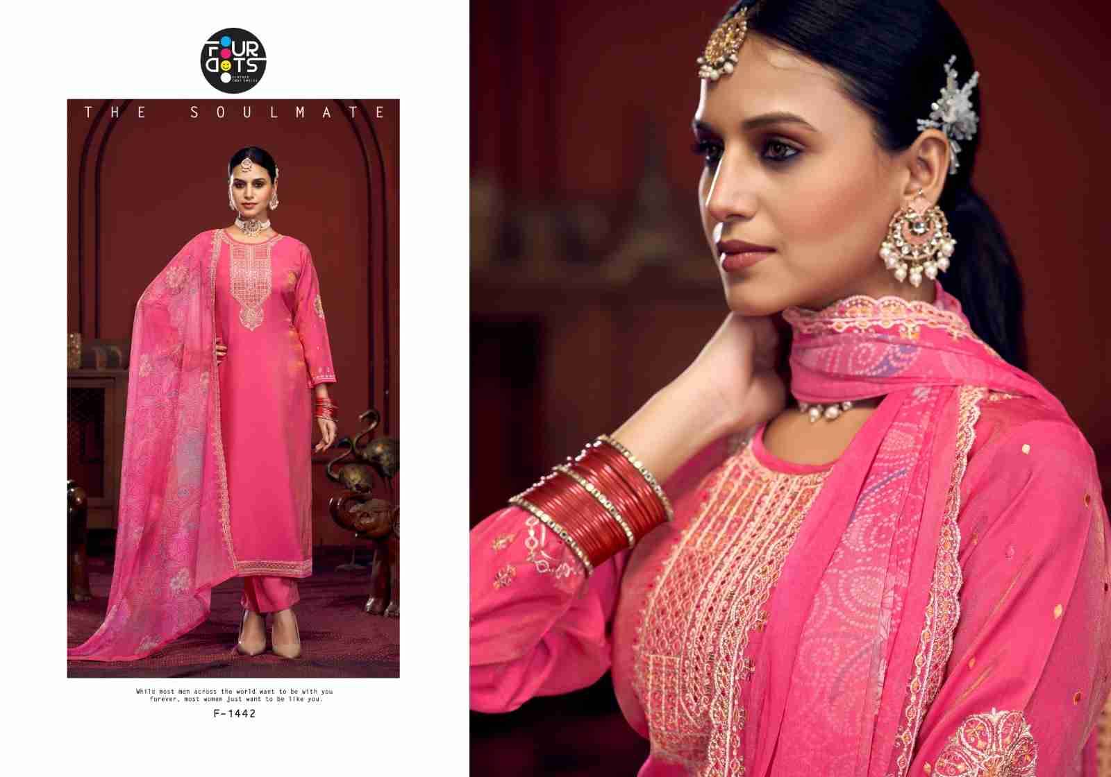 Aahna By Four Dots 1441 To 1444 Series Beautiful Stylish Festive Suits Fancy Colorful Casual Wear & Ethnic Wear & Ready To Wear Muslin Dresses At Wholesale Price