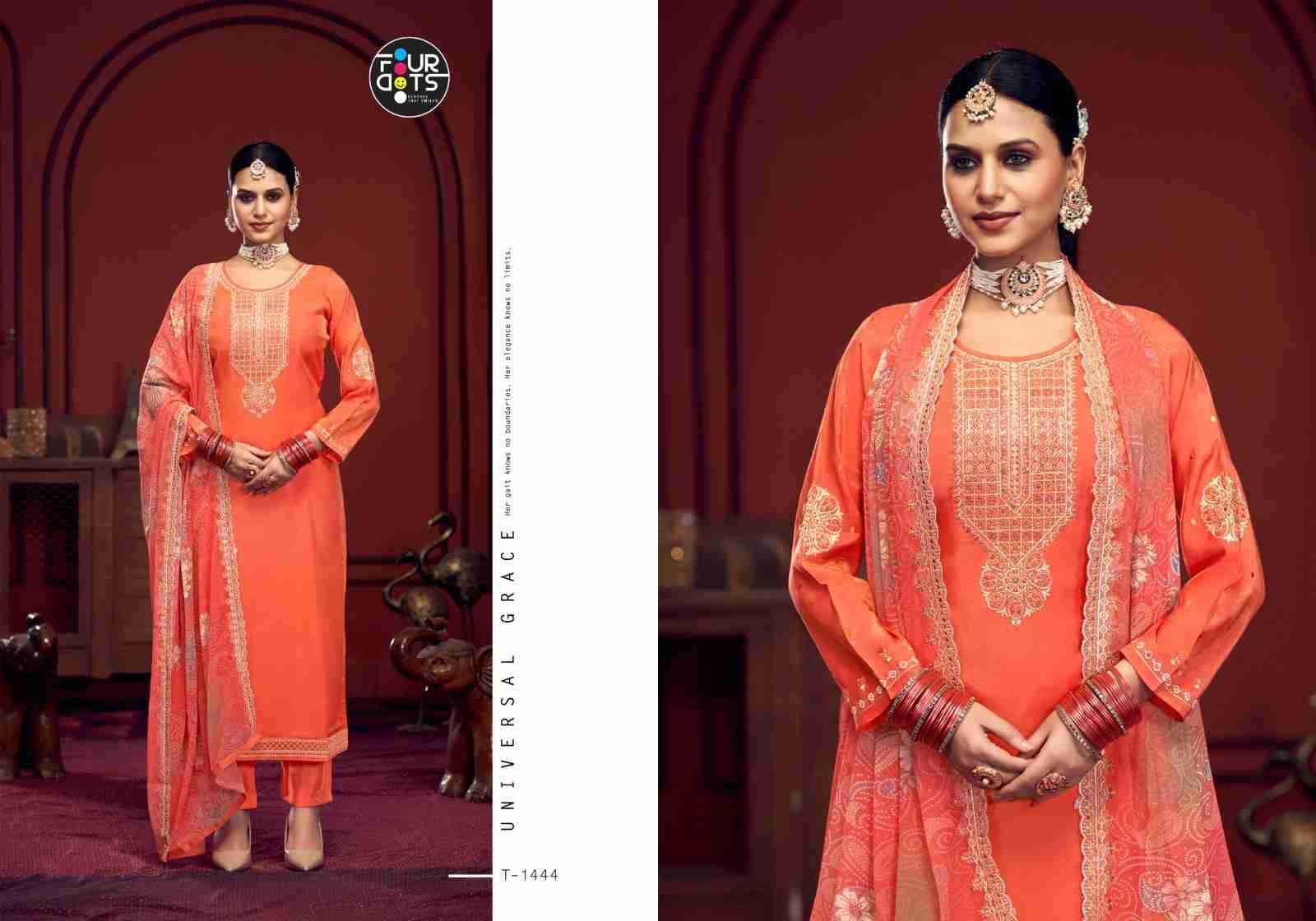 Aahna By Four Dots 1441 To 1444 Series Beautiful Stylish Festive Suits Fancy Colorful Casual Wear & Ethnic Wear & Ready To Wear Muslin Dresses At Wholesale Price