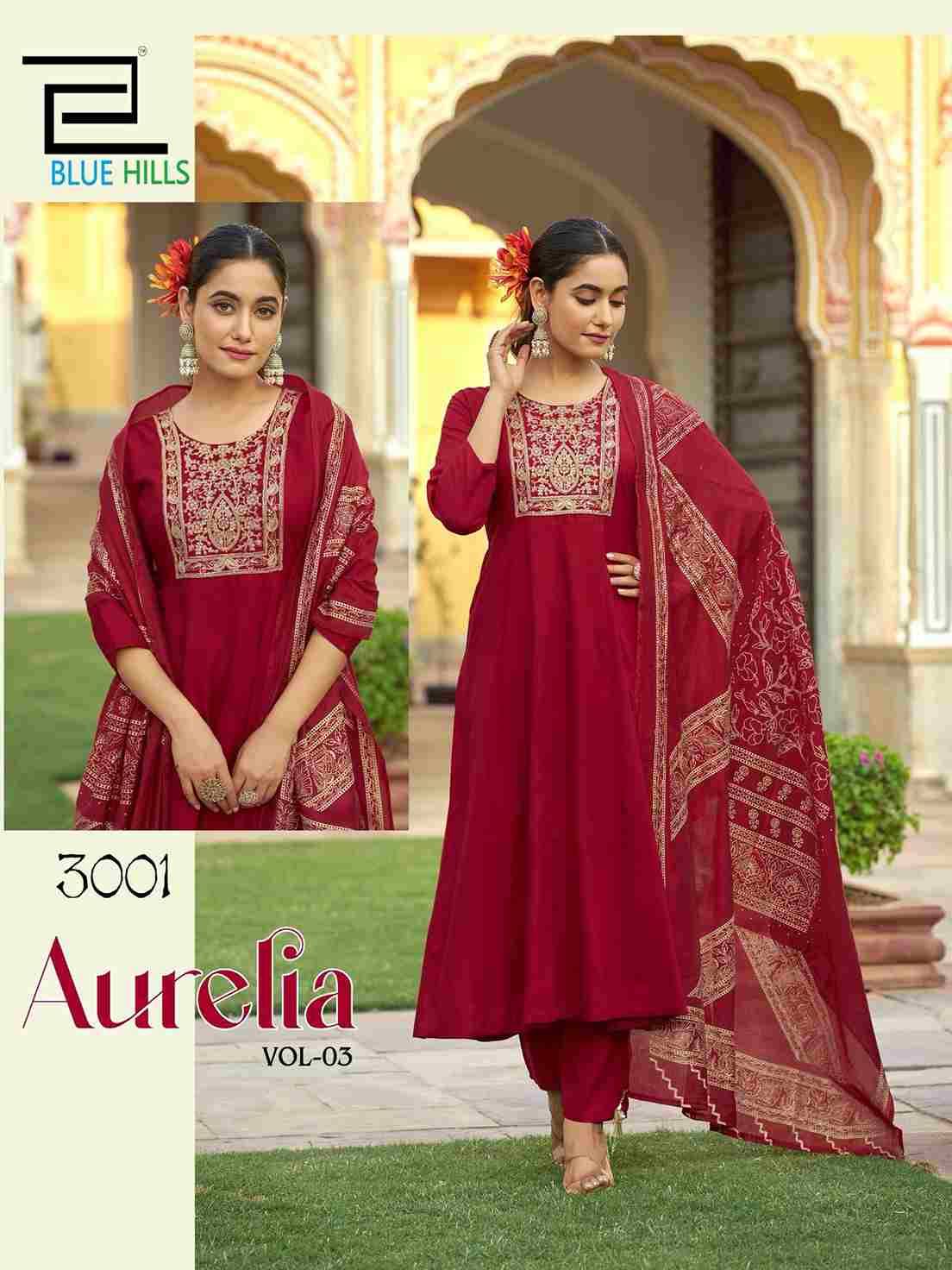 Aurelia Vol-3 By Blue Hills 3001 To 3006 Series Designer Festive Suits Beautiful Fancy Colorful Stylish Party Wear & Occasional Wear Rayon Dresses At Wholesale Price