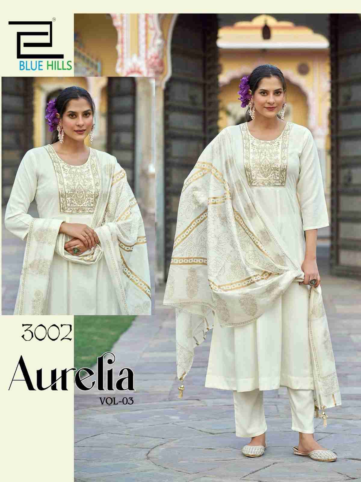 Aurelia Vol-3 By Blue Hills 3001 To 3006 Series Designer Festive Suits Beautiful Fancy Colorful Stylish Party Wear & Occasional Wear Rayon Dresses At Wholesale Price