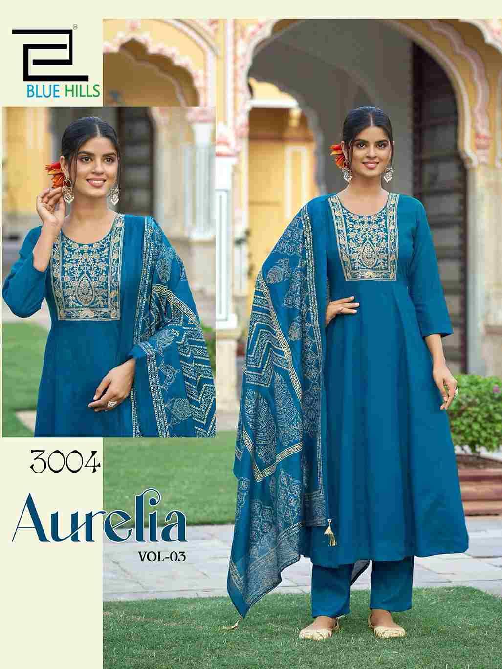 Aurelia Vol-3 By Blue Hills 3001 To 3006 Series Designer Festive Suits Beautiful Fancy Colorful Stylish Party Wear & Occasional Wear Rayon Dresses At Wholesale Price