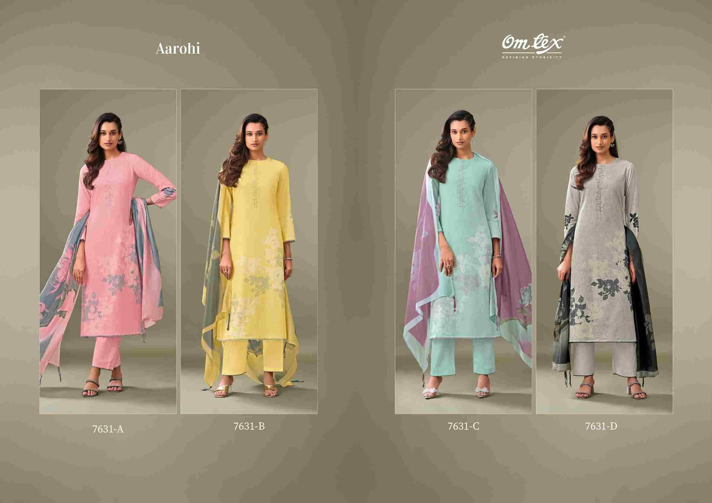 Aarohi By Om Tex 7631-A To 7631-D Series Beautiful Suits Stylish Fancy Colorful Party Wear & Ethnic Wear Linen Cotton Print Dresses At Wholesale Price