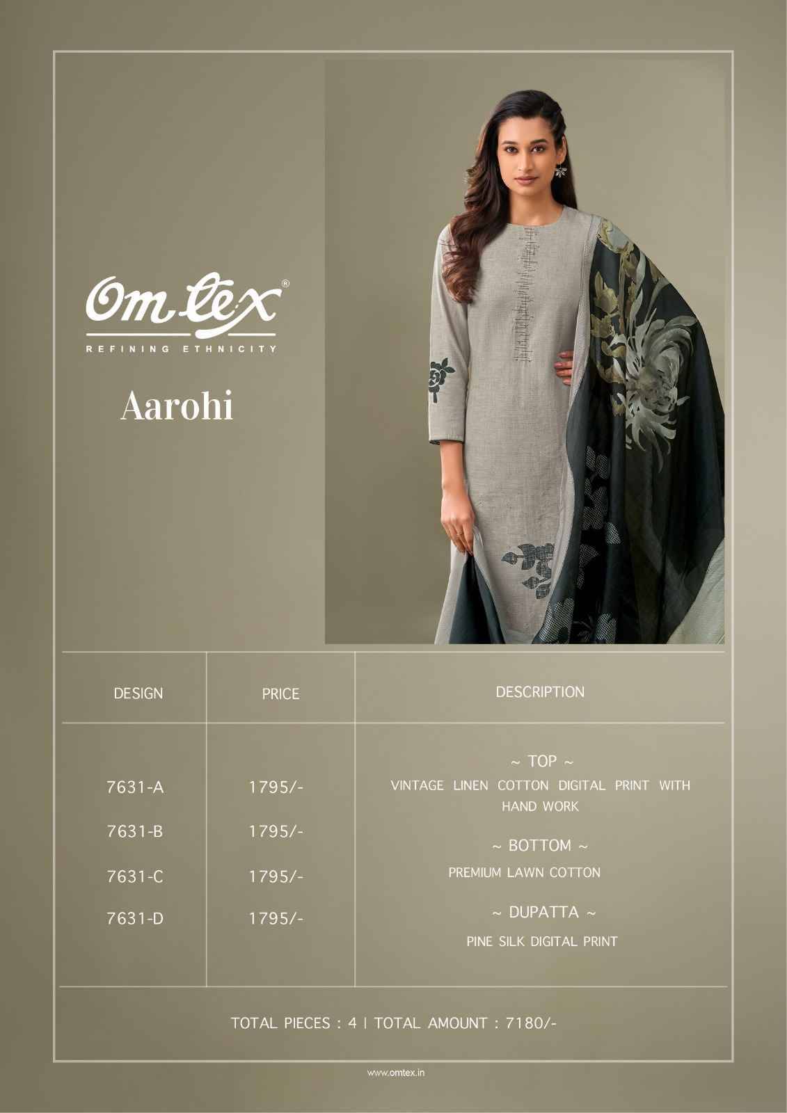Aarohi By Om Tex 7631-A To 7631-D Series Beautiful Suits Stylish Fancy Colorful Party Wear & Ethnic Wear Linen Cotton Print Dresses At Wholesale Price